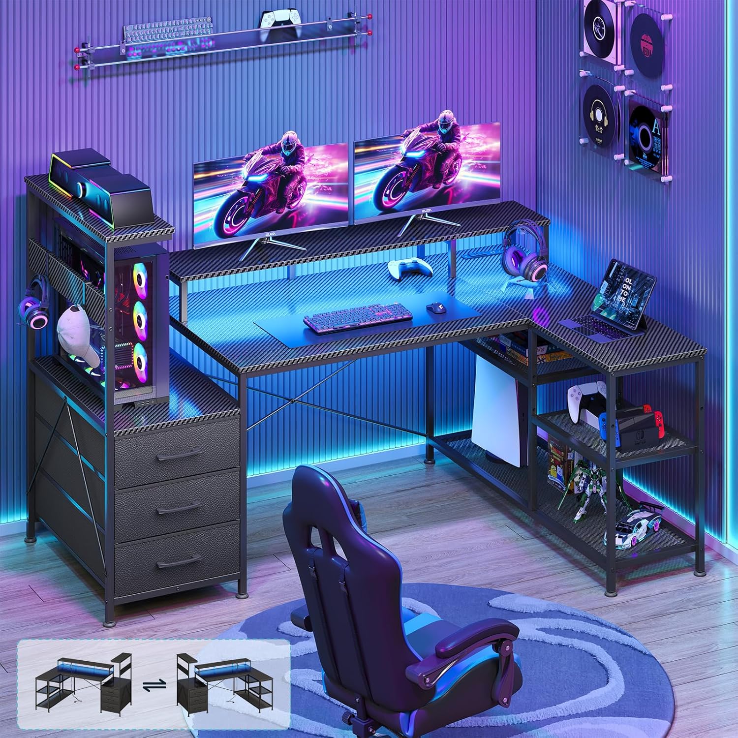 مكتب ألعاب على شكل حرف L مع أد - مراجعة Pc Gaming Center وسعره