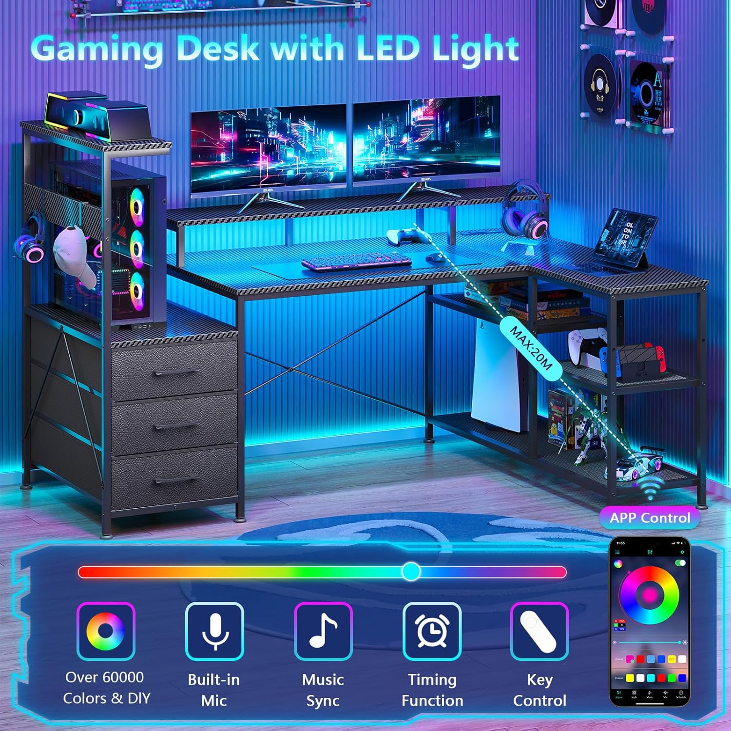مكتب ألعاب على شكل حرف L مع أد - مراجعة Pc Gaming Center وسعره